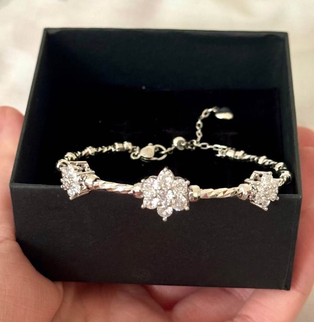 Silver Floral CZ Bangle/Bracelet